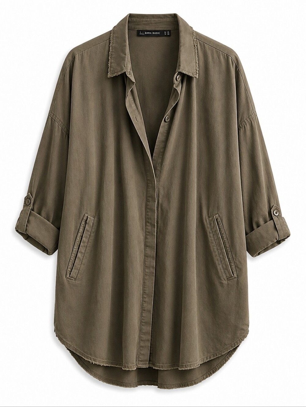 Zara Basic Olive Green Denim Shirt With Graffiti Size LG